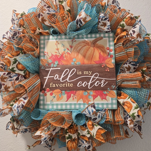 Fall Themed Wreath with Pumpkin Design - Picture 1 of 1